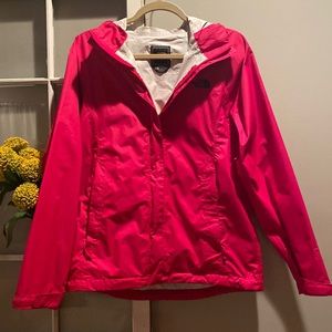 North Face Hot Pink Hooded Rain Jacket with Pockets Medium